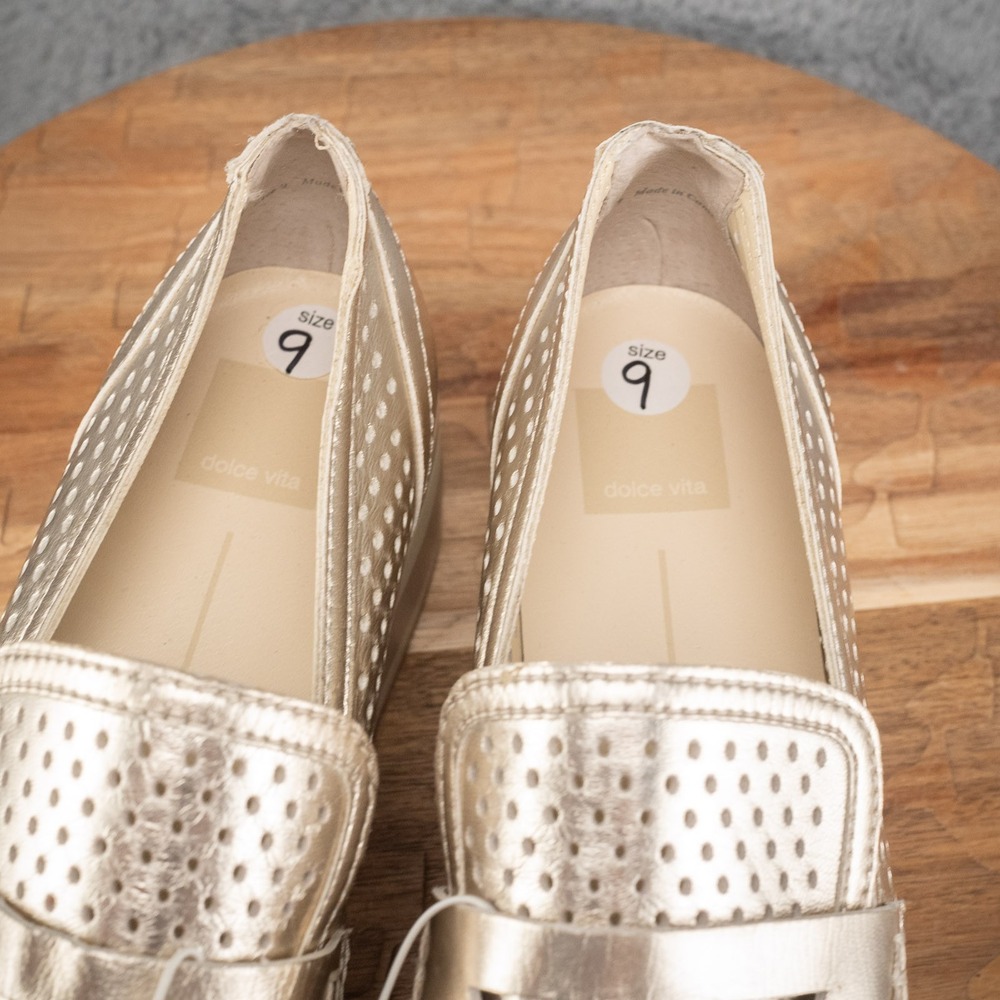 Dolce Vita Janine Slip-On Gold Metallic Perforated Wedge Size 9 Platform Shoes - Picture 5 of 6